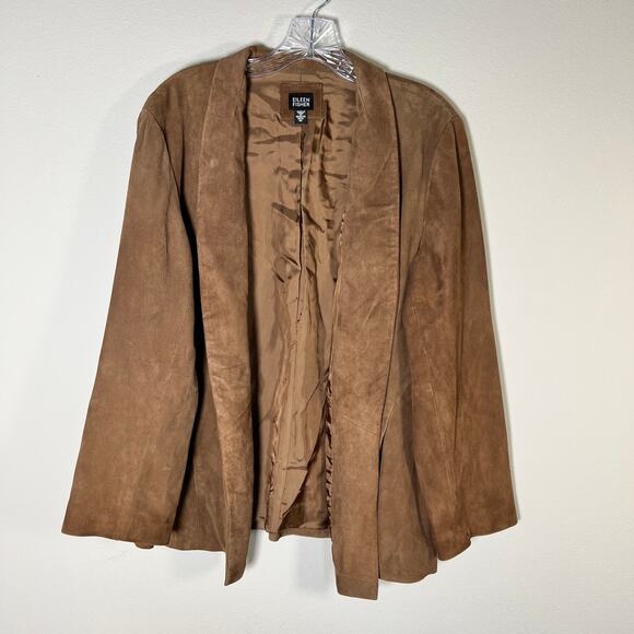 Eileen Fisher Goat Suede Long Sleeve Open Blazer Jacket Women's Medium Brown - Picture 1 of 5